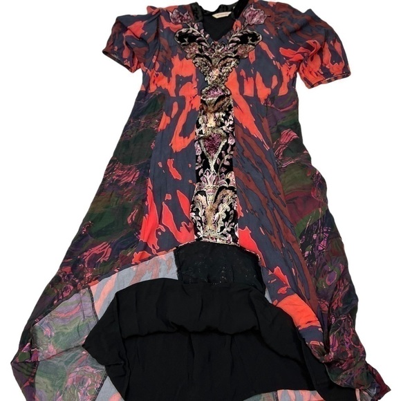 Soft Surroundings Midi Dress 18p Boho Cottagecore Festival Lined Velvet Trim - Picture 4 of 12